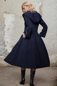 Hooded Wool Long Coat C739