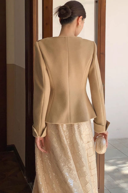 Asymmetrical short wool coat women C5174