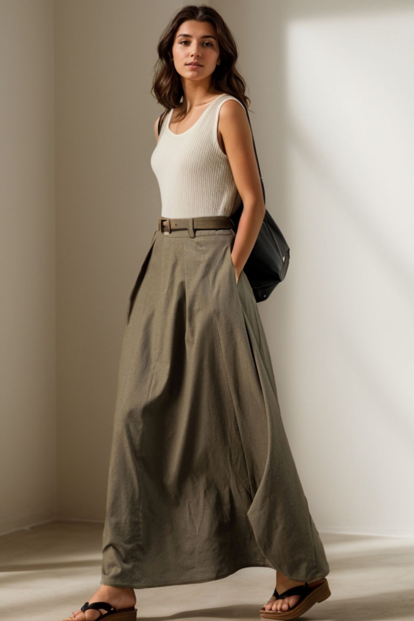 Elegant Army Green Maxi Skirt C4105