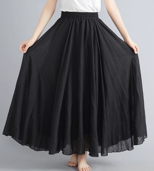 Maxi black summer linen skirt women C5023-5 (black)