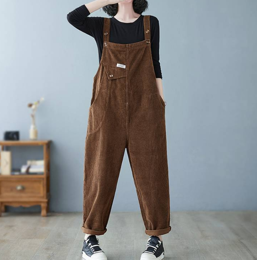 Long corduroy overalls pants women C5130