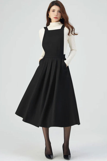 Black Wool Dress, Pinafore Dress Women C3547