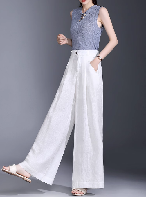 Wide leg long summer linen pants c5071