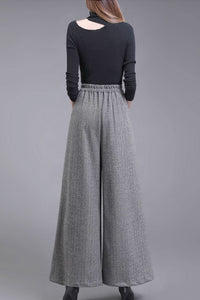 High waist wide leg winter wool pants women C3436