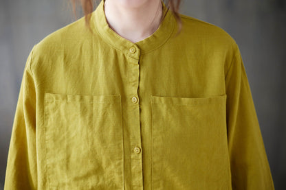 Yellow Linen spring autumn Linen shirt c1879