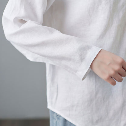 White Linen Shirts, V neck Blouse C2107