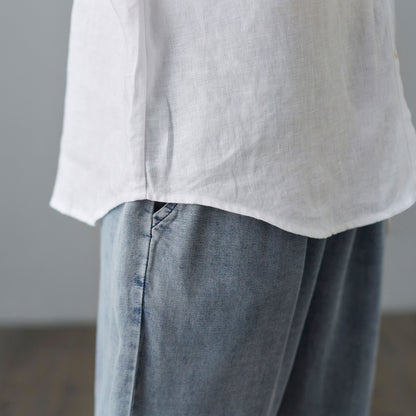 White Linen Shirts, V neck Blouse C2107