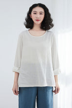 Load image into Gallery viewer, Oversize Casual Linen Blouses in White C2675,Size L #CK2200057
