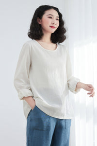 Oversize Casual Linen Blouses in White C2675,Size L #CK2200057
