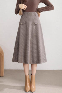 a line midi plaid skirt women C3751