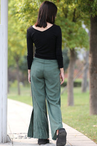 Women's Green Split Wide Leg Pants C292