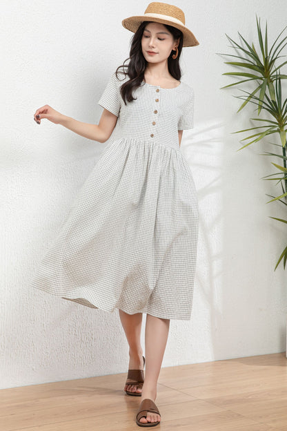 Oversized Button up Linen Dress with pockets c4979