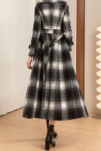 Black White Plaid winter wool coat C4204