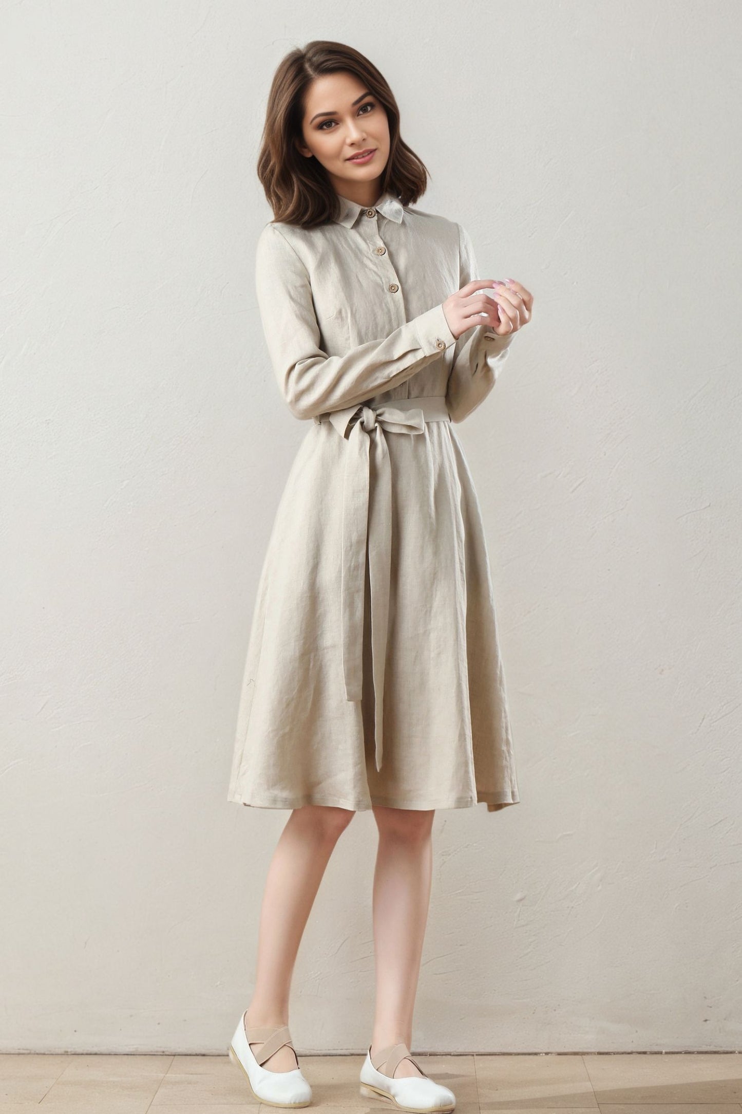 Spring Summer Linen Shirt Dress C5399