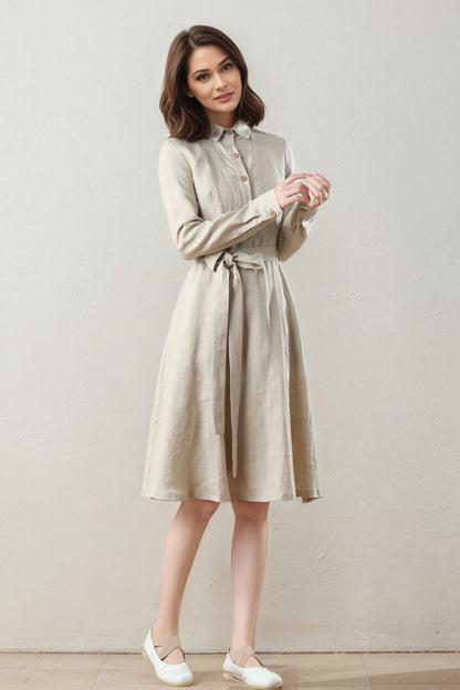 Spring Summer Linen Shirt Dress C5399