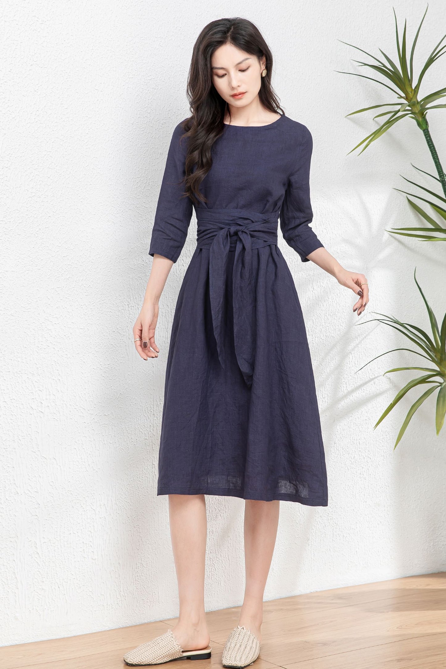 Women's Linen Dress with belted c4760