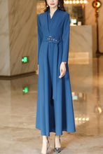 Load image into Gallery viewer, Women&#39;s blue spring and autumn V neck long dress C4187
