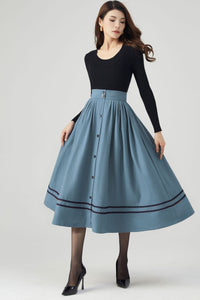 Button Wool  Midi Skirt Women C4329