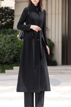 Load image into Gallery viewer, Tie belt long trench wool coat women C4603
