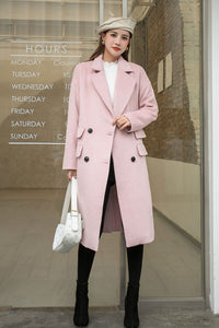 Pink Loose Fitting Wool Coat Women  C2573