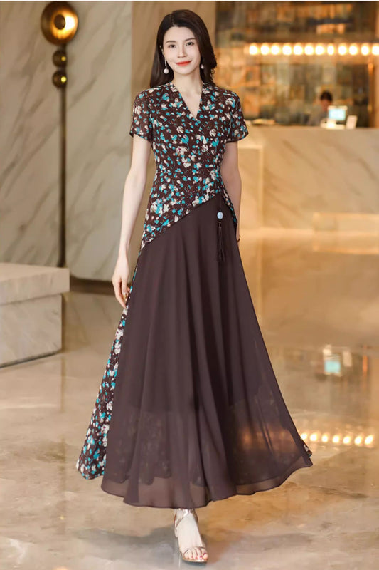 Prom block color party chiffon dress C4919