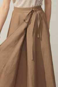 A-Line Light Brown Wrap Linen Skirt  C3929