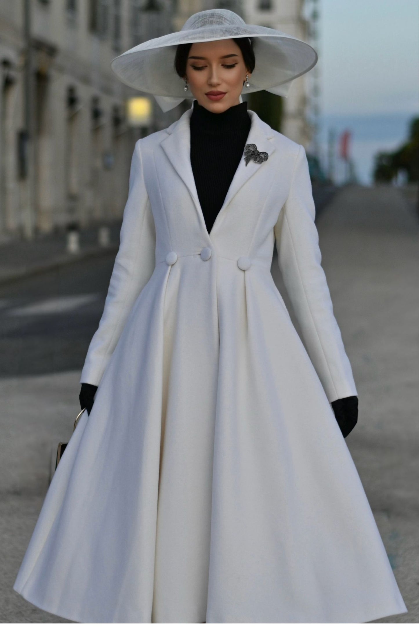 White Wedding Maxi Wool Coat C5300