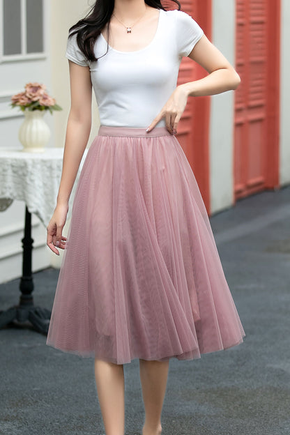 A line skater knee length tulle skirt C5035