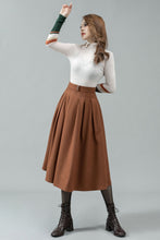 Load image into Gallery viewer, Pleated midi winter wool skirt with pockets C4445
