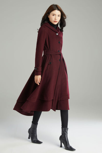 Women Long Hooded Wool Coat C2992