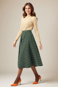 Winter Plaid Midi Wool Skirt C4327