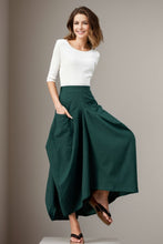 Load image into Gallery viewer, Women&#39;s Green Asymmetrical Casual Linen Skirt C4137
