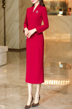 Load image into Gallery viewer, Women&#39;s Red Long Sleeves wool Dress C4171
