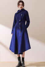 Load image into Gallery viewer, Asymmetric Hooded wool jacket coat In Blue C1780
