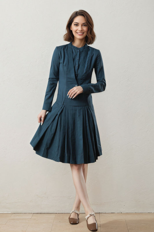 spring drop waist swing linen dress C5398