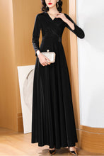 Load image into Gallery viewer, Black waisted long spring and autumn dress C4182
