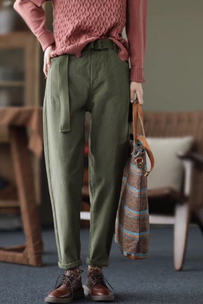 Elastic waist long cotton pants C4668