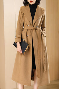 Women's Autumn and winter camel plaid coat C4216