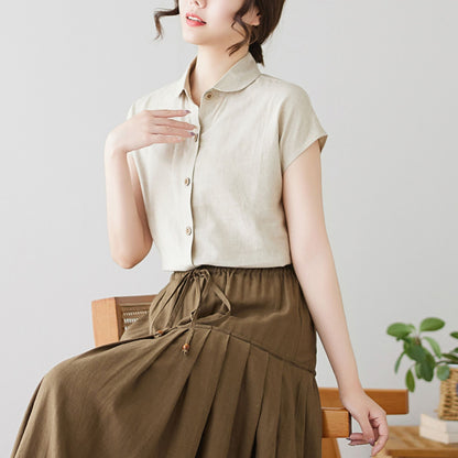 Women's natural Linen Short Sleeve Top c4898