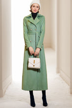 Load image into Gallery viewer, Trench Green Wool Coat Women C4074
