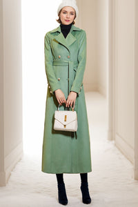 Trench Green Wool Coat Women C4074