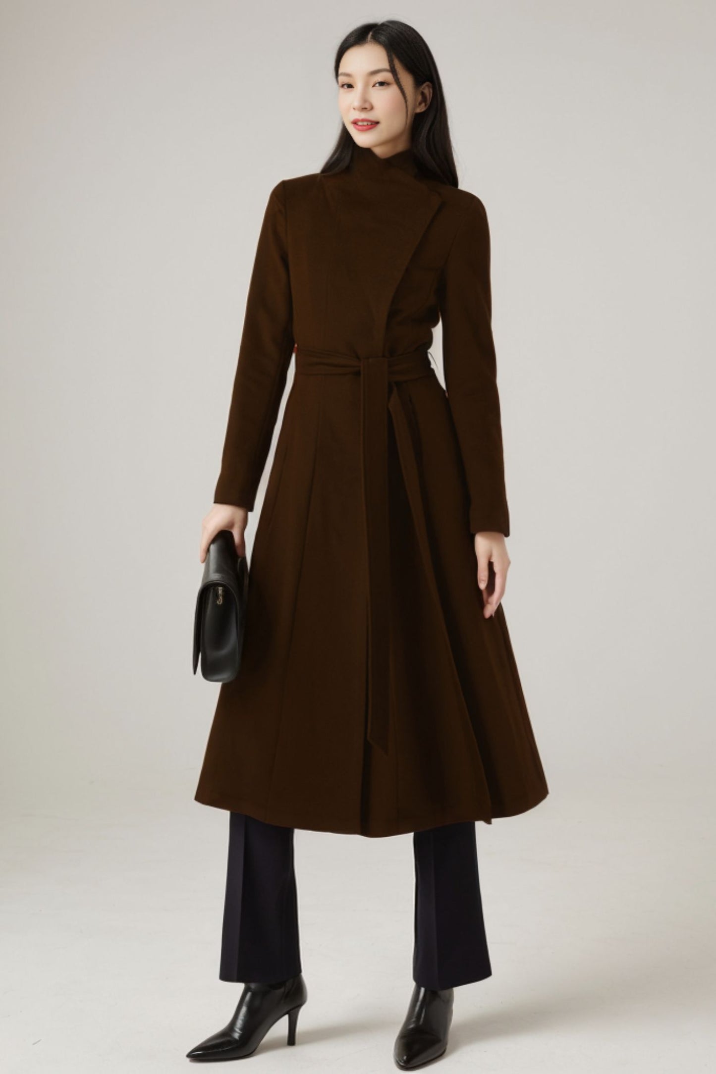 Women Long Plus Size Wool Coat With Belted C4407