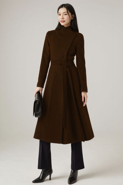 Women Long Plus Size Wool Coat With Belted C4407