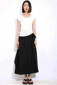 Linen maxi black summer skirt C334