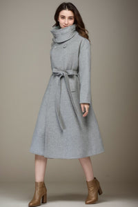 Midi wool gray trench belt coat C4274