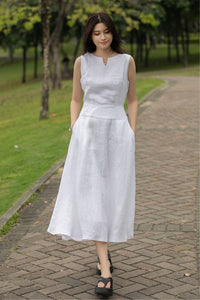 Sleeveless linen midi womens Dress C4013