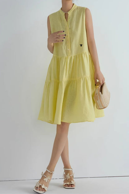 Loose fitting yellow summer shirt dress C5065