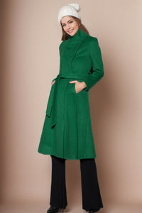 Green winter wool coat women C4144