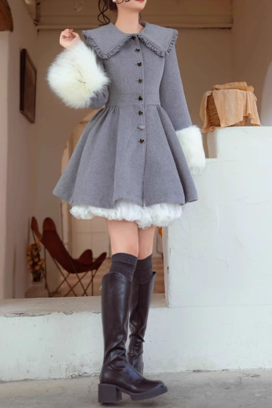 Gray fit and flare winter wool coat C5173