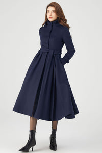 Navy Blue Wool Coat Dress C3681